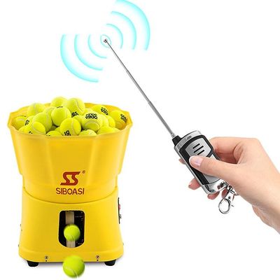 Mesin Makan Tenis Kuning 80W, Kecepatan Server Bola Tenis Mini Disesuaikan